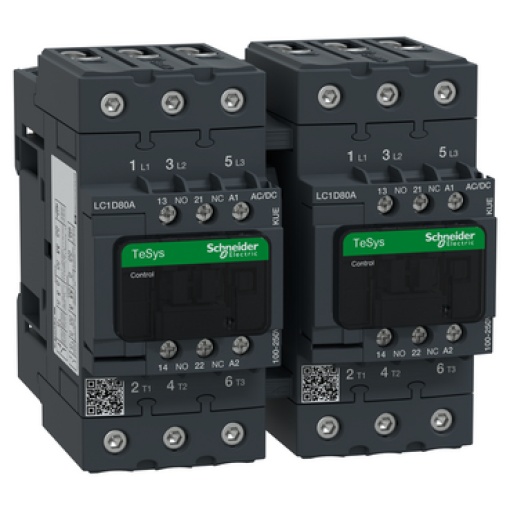 Contactador reversível, TeSys Deca Advanced, 3P3NO, AC-33e, 440 V, 66 A, bobina 100...250 V CACC, parafusos EverLink BTR