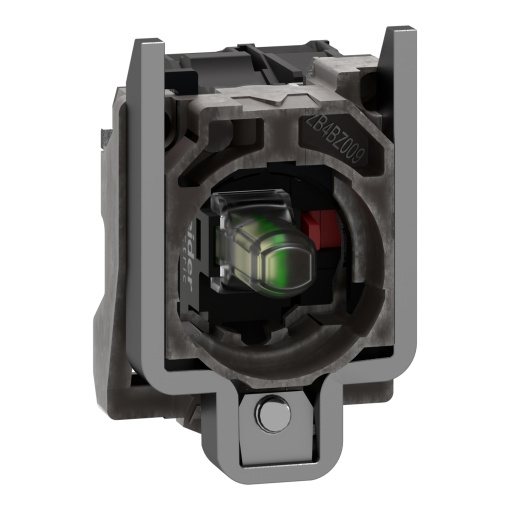 Corpocontacto completo e bloco luminoso, Harmony XB4, branco, com corpocolar de fixação, LED universal, 24V, 1NC