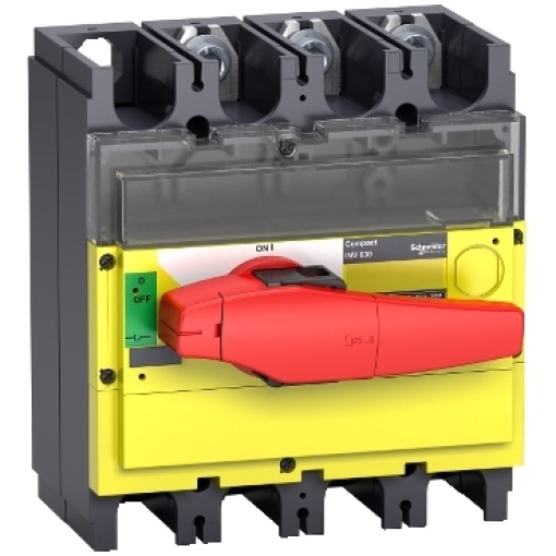 interruptor seccionador Interpact INV 400 3P punho vermelhoface frontal amarela