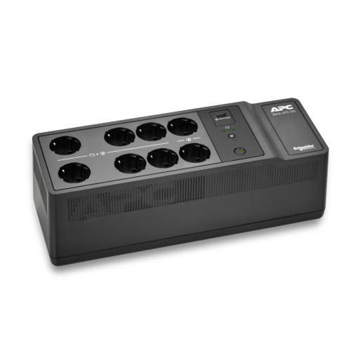APC Back-UPS, 500VA300W Montagem no chãona parede, 230V, 8x tomadas CEE 73 Schuko, porta USB tipo A, bateria substituível pelo utilizador