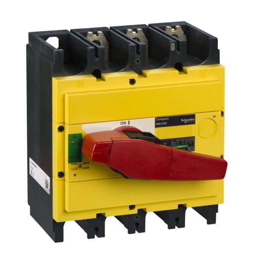 interruptor seccionador Interpact INS630 3P punho vermelhoface frontal amarela