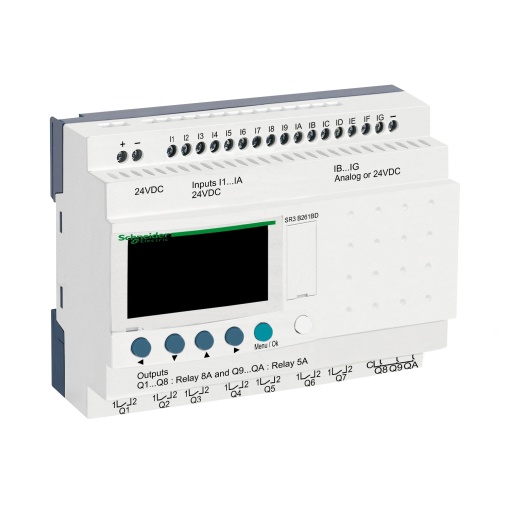 Relé programável Zelio logic - 26 e s - 24 v cc  relógio - ecrã