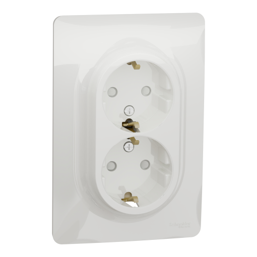 Tomada dupla 2PT  monobloco, Unica,  cobturadores, 16A, Branco