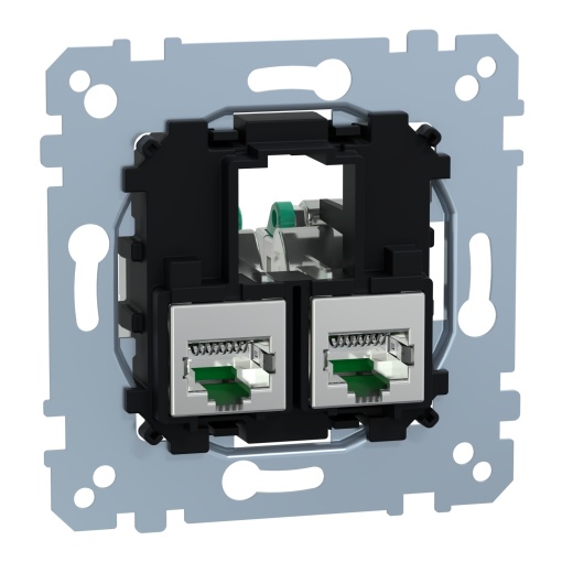 Tomada de dados, mecanismos Merten, mecanismo com chassis, 2 RJ45 Cat6A, STP, reto
