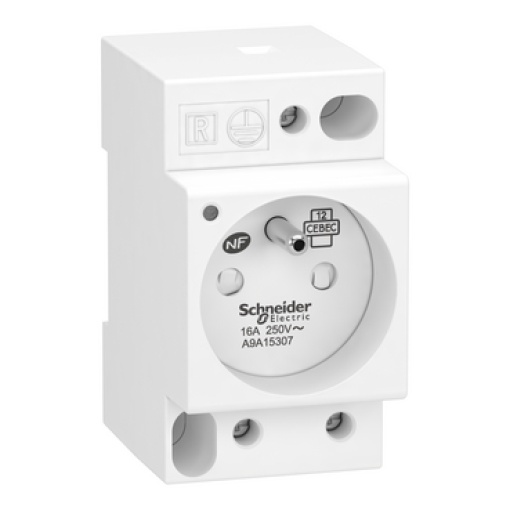 Tomada DIN iPC - 2PE - 16 A - 250 VCA - NFC15100 - norma francesa - com luz indicadora de tensão