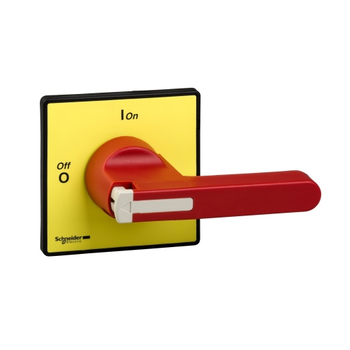 Puxadores e placas frontais, TeSys Control, puxador vermelho, placa frontal amarela, sem fechadura para cadeado, fixação com 4 parafusos