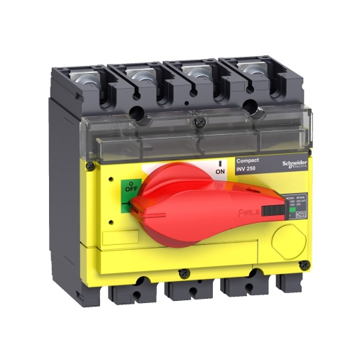 interruptor seccionador Interpact INV 250 4P punho vermelhoface frontal amarela