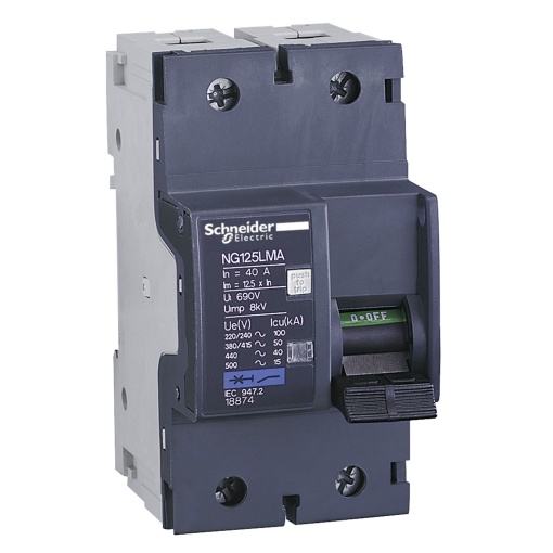 Miniature circuit-breaker, Acti9 NG125LMA, 2P, 40 A, MA curve, 50 kA IEC 60947-2