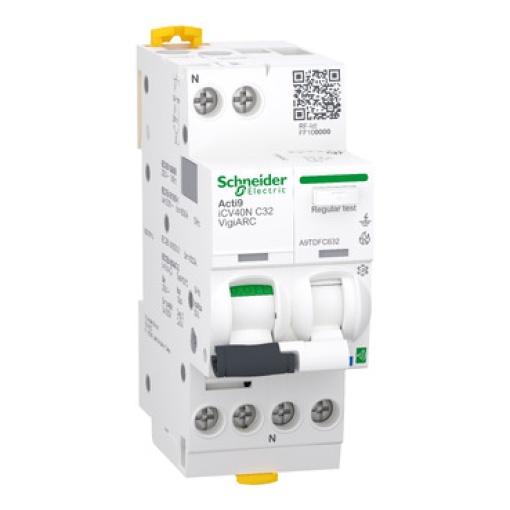 Disjuntor diferencial com arco eléctrico Acti9 iCV40N VigiARC, 1PN, 32A, C 30mA, A-SI, 10kA, ZB