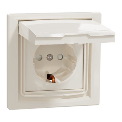 Asfora - Tomada 2PT com tampa e obturadores - 16A - IP44 - Creme