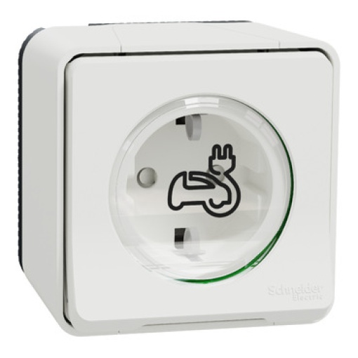 Mureva Styl - Tomada Veículo elétrico - Obturadores - Contactos reforçados - Saliente - IP55 - 16A - Branco