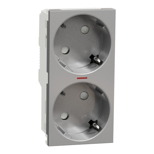 Nova Unica  - Tomada 2x2PT com obturadores e luz ind. - 16A - Alumínio