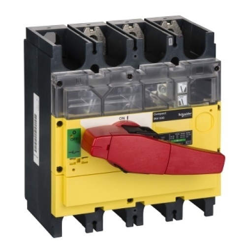 interruptor seccionador Interpact INV 630 3P punho vermelhoface frontal amarela