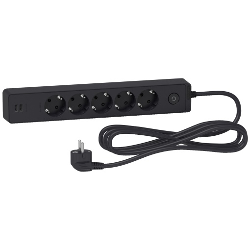 Bloco multitomadas 5 tomadas 2PT e 2 tomadas USB