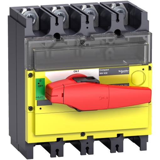 interruptor seccionador Interpact INV 400 4P punho vermelhoface frontal amarela