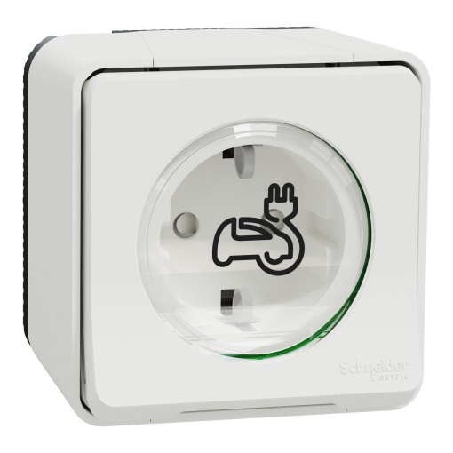Mureva Styl - Tomada Veículo elétrico - Obturadores - Contactos reforçados - Saliente - IP55 - 16A - Branco