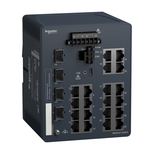 switch de rede, Modicon Networking, gerido, 20 portas para cabo de cobre com 4 Gigabit SFP