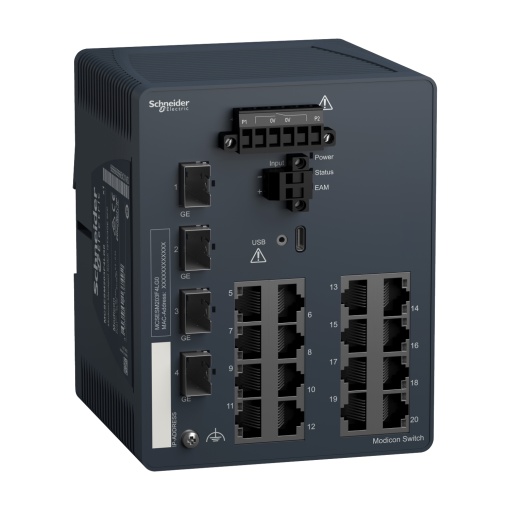 switch de rede, Modicon Networking, gerido, 16 portas para cabo de cobre com SFP de 4 Gigabit