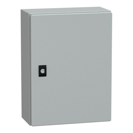 Porta lisa CRN Spacial com placa de montagem. H400xW300xD150 IP66 IK10 RAL7035.