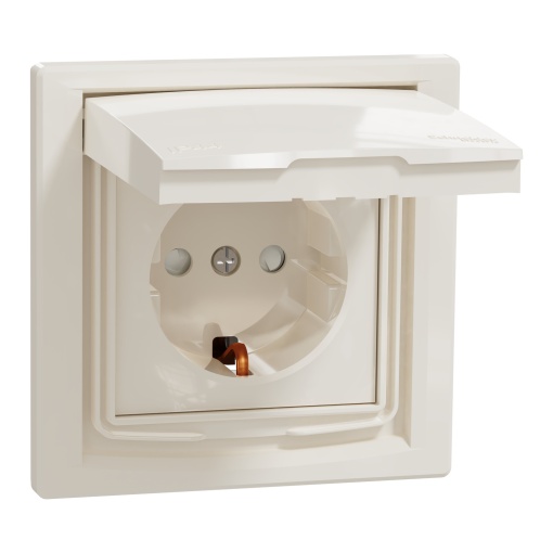 Asfora - tomada simples com ligação à terra lateral - tampa de 16 A, obturadores IP44, cor creme