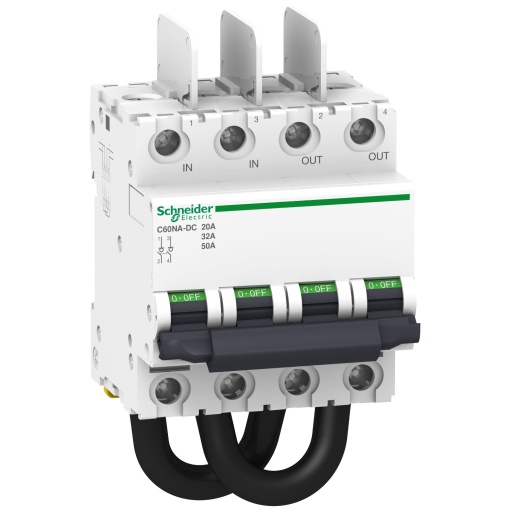 Interruptor seccionador, Acti9 C60NA-DC, fotovoltaico, 2P, 50A para 700VDC, 32A para 800VDC e 20A para 1000VDC