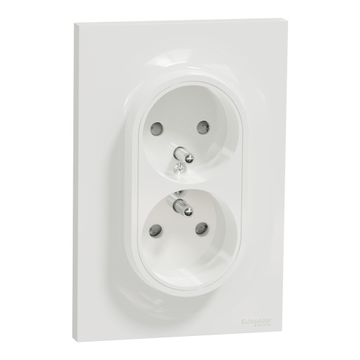 Odace, 2 socket-outlets, 2P, pin earth, 16 A, s-flush, white, Styl