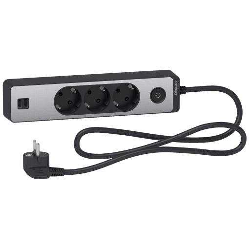 Com fio, extensão Unica, 3 tomadas Schuko, com interruptor, USB tipo AA, cabo de 1,5 m, antracitealumínio