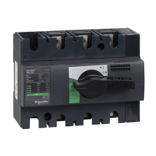 switch disconnector, Compact INS100 , 100 A, standard version with black rotary handle, 3 poles