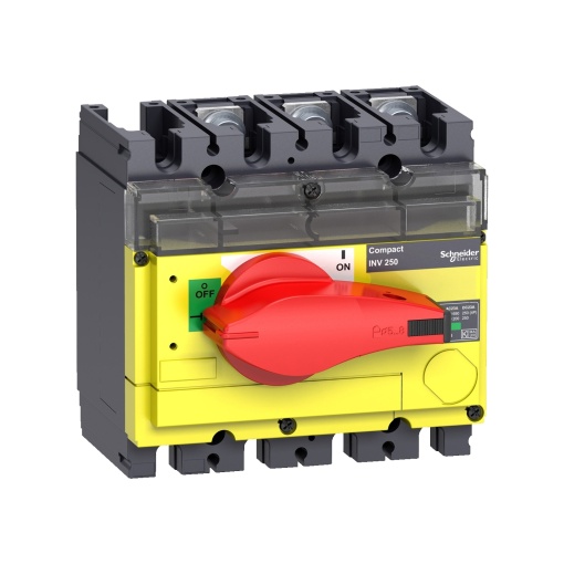 interruptor seccionador Interpact INV 100 3P punho vermelhoface frontal amarela