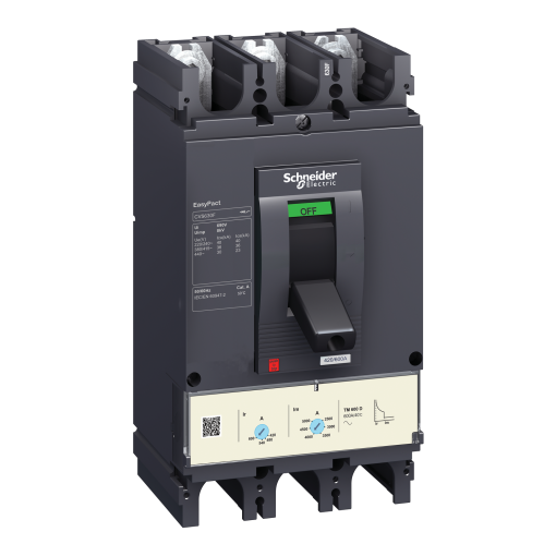 Disjuntor, Easypact CVS630F, 36kA a 415VAC, 600A, unidade de disparo TM-D, 3P3d