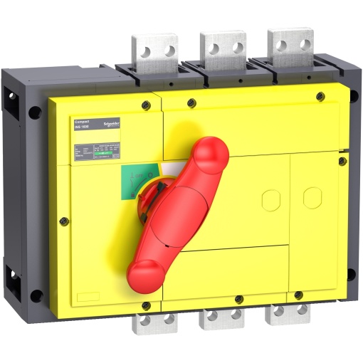 switch disconnector, Compact INS1250, 1250A, with red rotary handle and yellow front, 3 poles