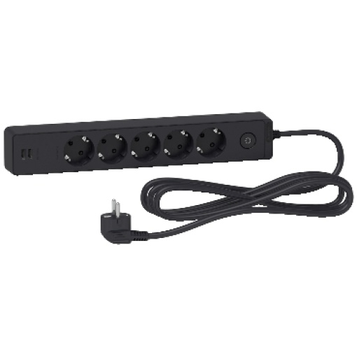 Bloco multitomadas 5 tomadas 2PT e 2 tomadas USB