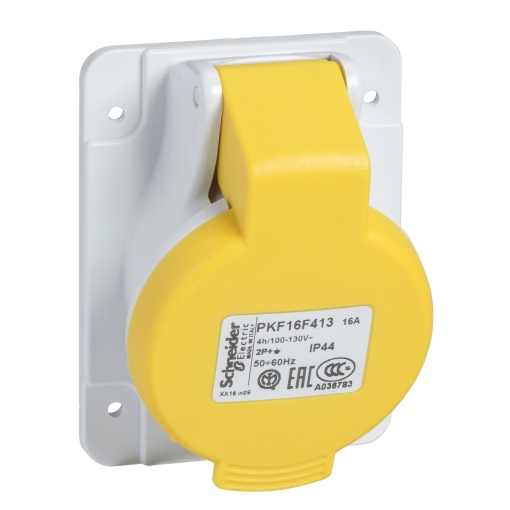 Tomada, Mureva PK, para montagem em quadro, inclinada, 16 A, 2PE, 100130 V, IP44