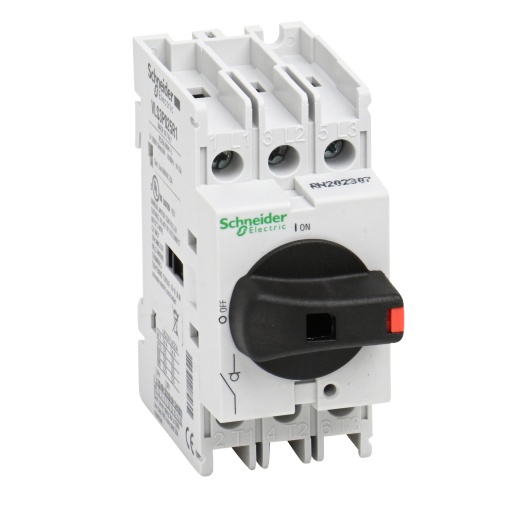 Interruptor de desconexão, TeSys VLS, interruptor de caixa, 25 A, 15 HP a 480 VCA, UL508, trifásico, 5 kA SCCR, tamanho 1, montagem em calha DIN
