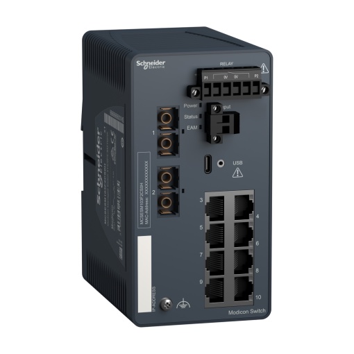 Modicon Managed Switch - 8 portos para cobre  2 ports para fibra óptica monomodo - Duro