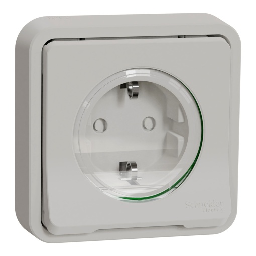 Tomada 2PT monobloco, Mureva Styl, com obturadores e garras, encastrar, IP55, 16A, Branco