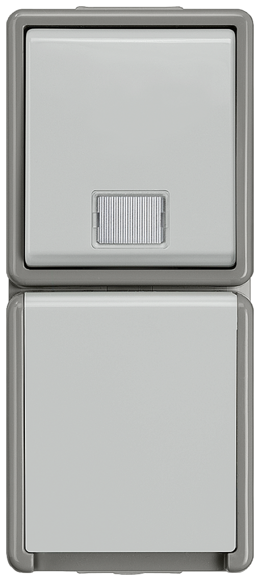 DELTA fläche IP44 surfacem combination of pushbutton and SCHUKO socket outl