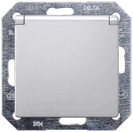 DELTA isystem SCHUKO socket outlet with hinged lid aluminum metallic