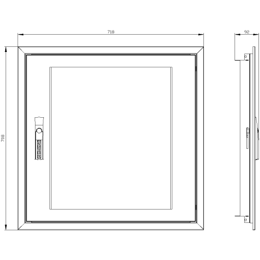 transparent door with masking frame for flush mounting simple version Heigh