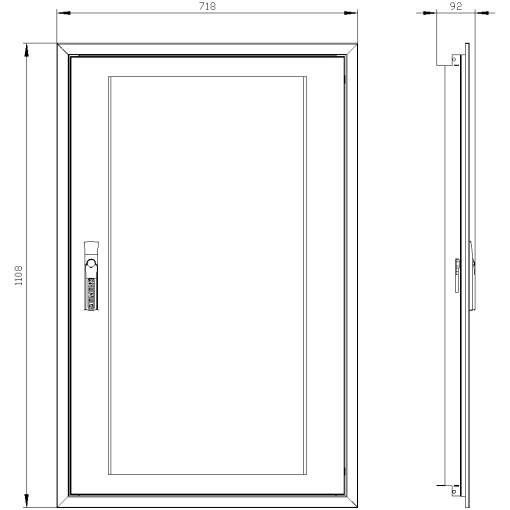 transparent door with masking frame for flush mounting simple version Heigh