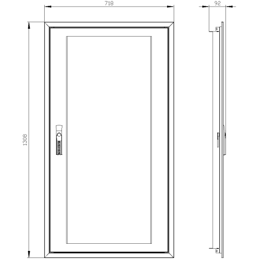 transparent door with masking frame for flush mounting simple version Heigh