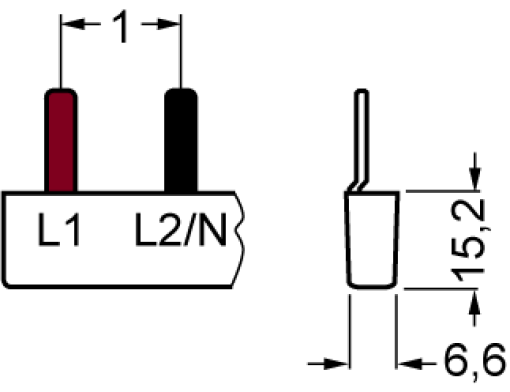 Pin busbar 10 mm² connection 2 x 2phase safe to touch