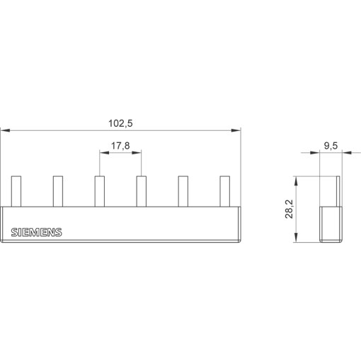 Pin busbar 10 mm² connection 2 x 3phase safe to touch