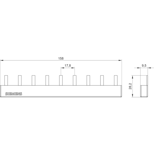 Pin busbar 10 mm² connection 3 x 3phase safe to touch