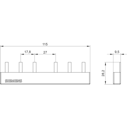 Pin busbar 10 mm² connection 2 x 3phaseASFC safe to touch