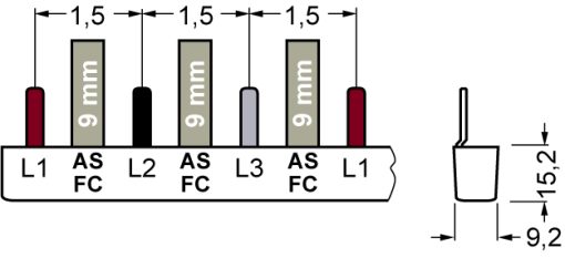 Pin busbar 10 mm² connection 2 x 3 x 1 x phaseASFC safe to touch