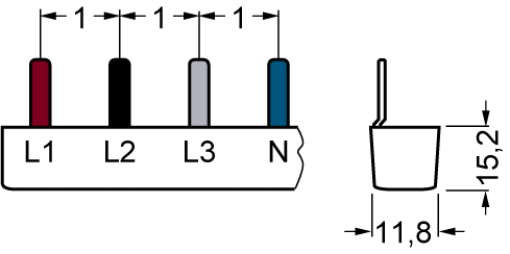 Pin busbar 10 mm² connection 2 x 4phase safe to touch