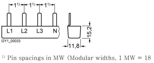 Pin busbar 10 mm² connection 2 x 4phase safe to touch