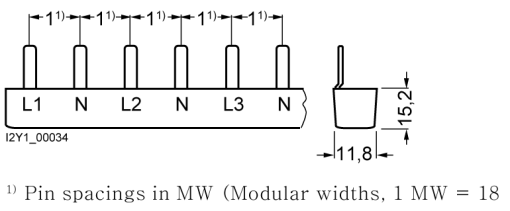 Pin busbar 10 mm² connection 2 x 3 x 1phaseN safe to touch