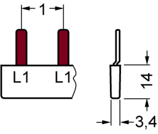 Pin busbar 16 mm² connection 6 x 1phase safe to touch